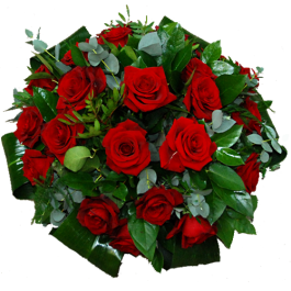 Funeral arrangement of red roses